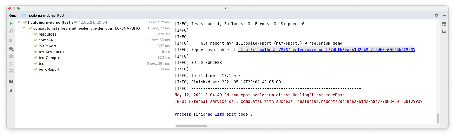 console healenium report