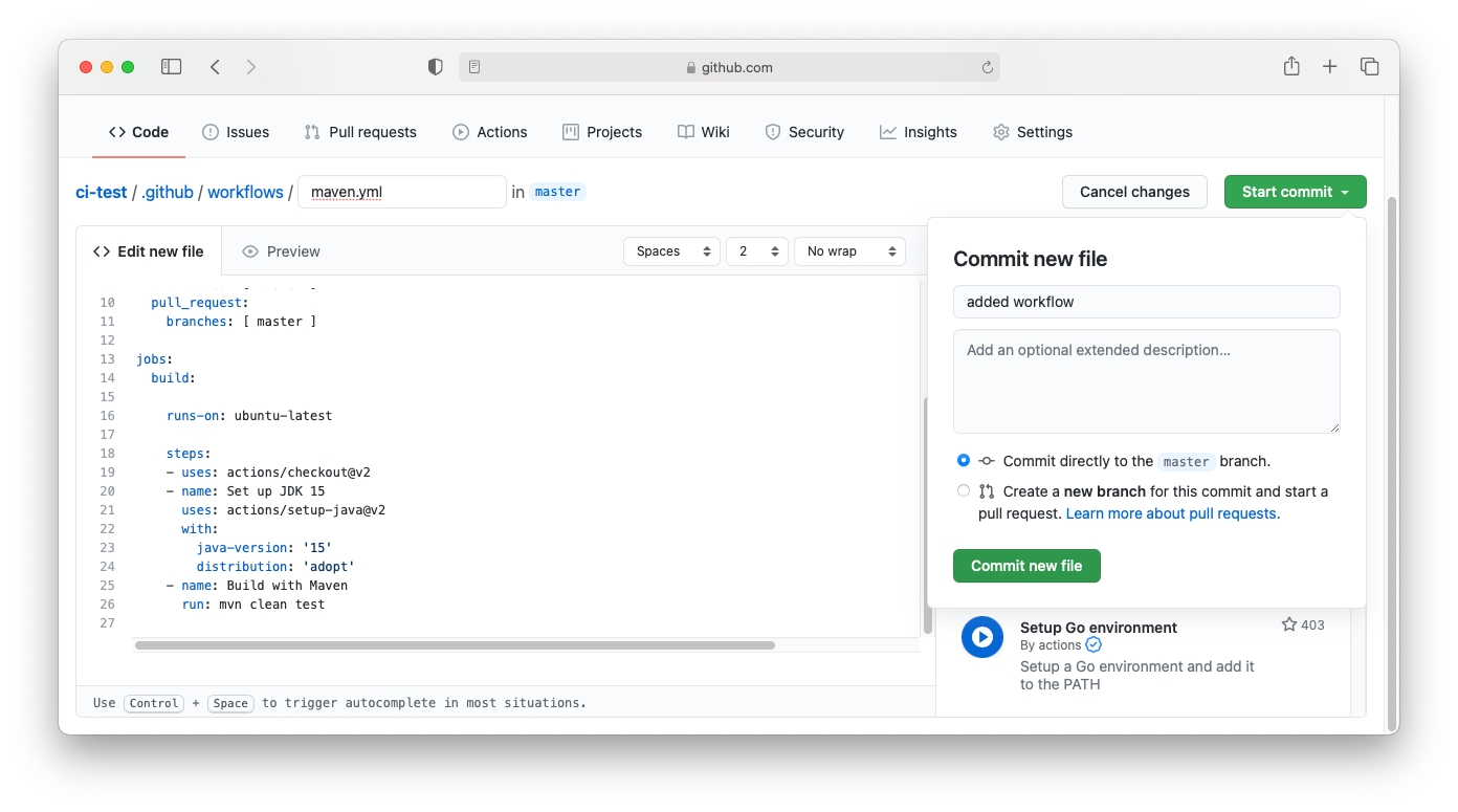 github actions commit