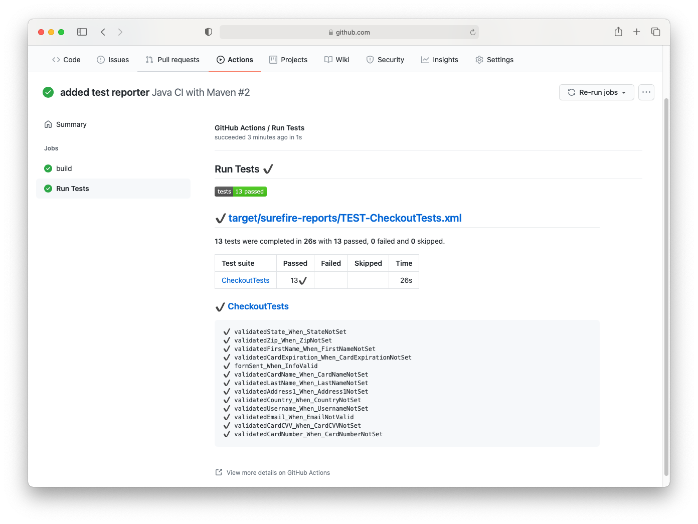 test reporter github actions