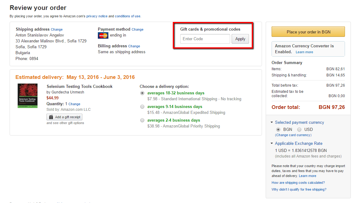 Online Store Place Order Page