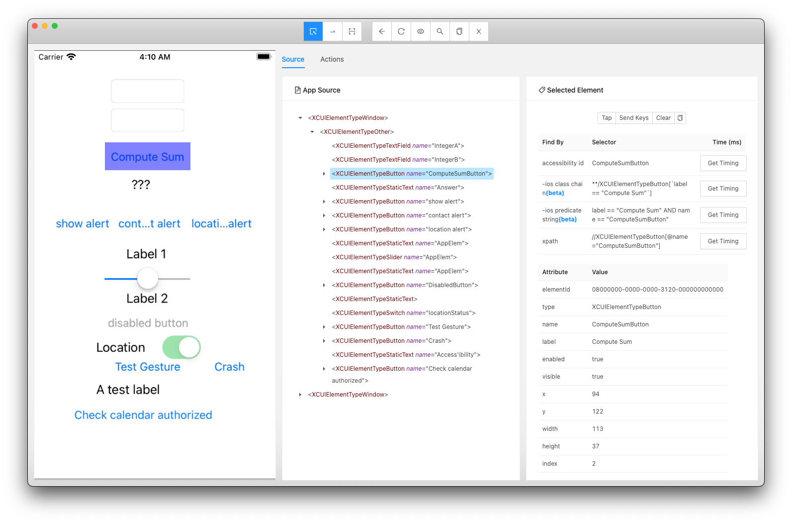 Appium Desktop Screen Inspector iOS