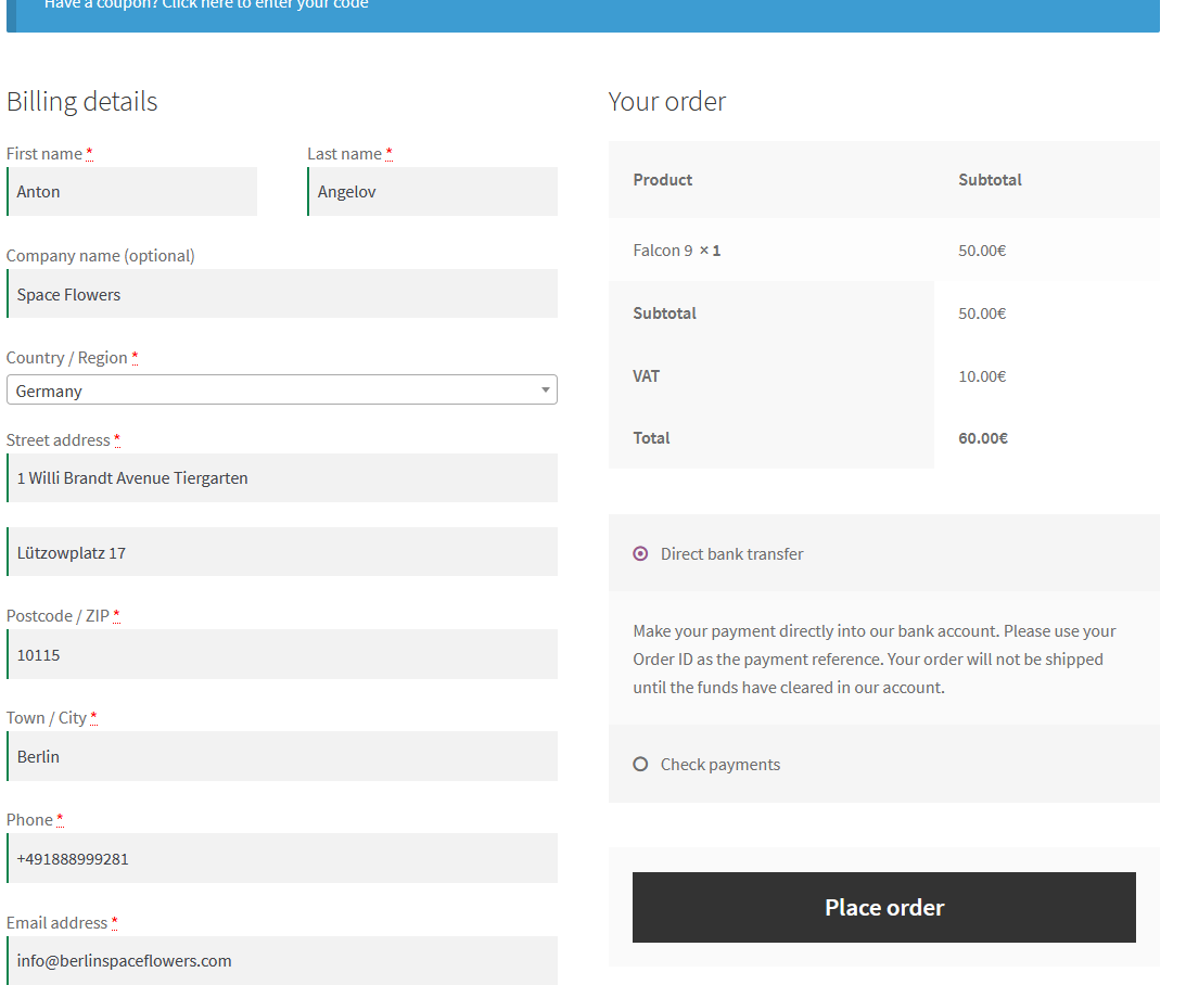 Bellatrix Demos Purchase Info Fill
