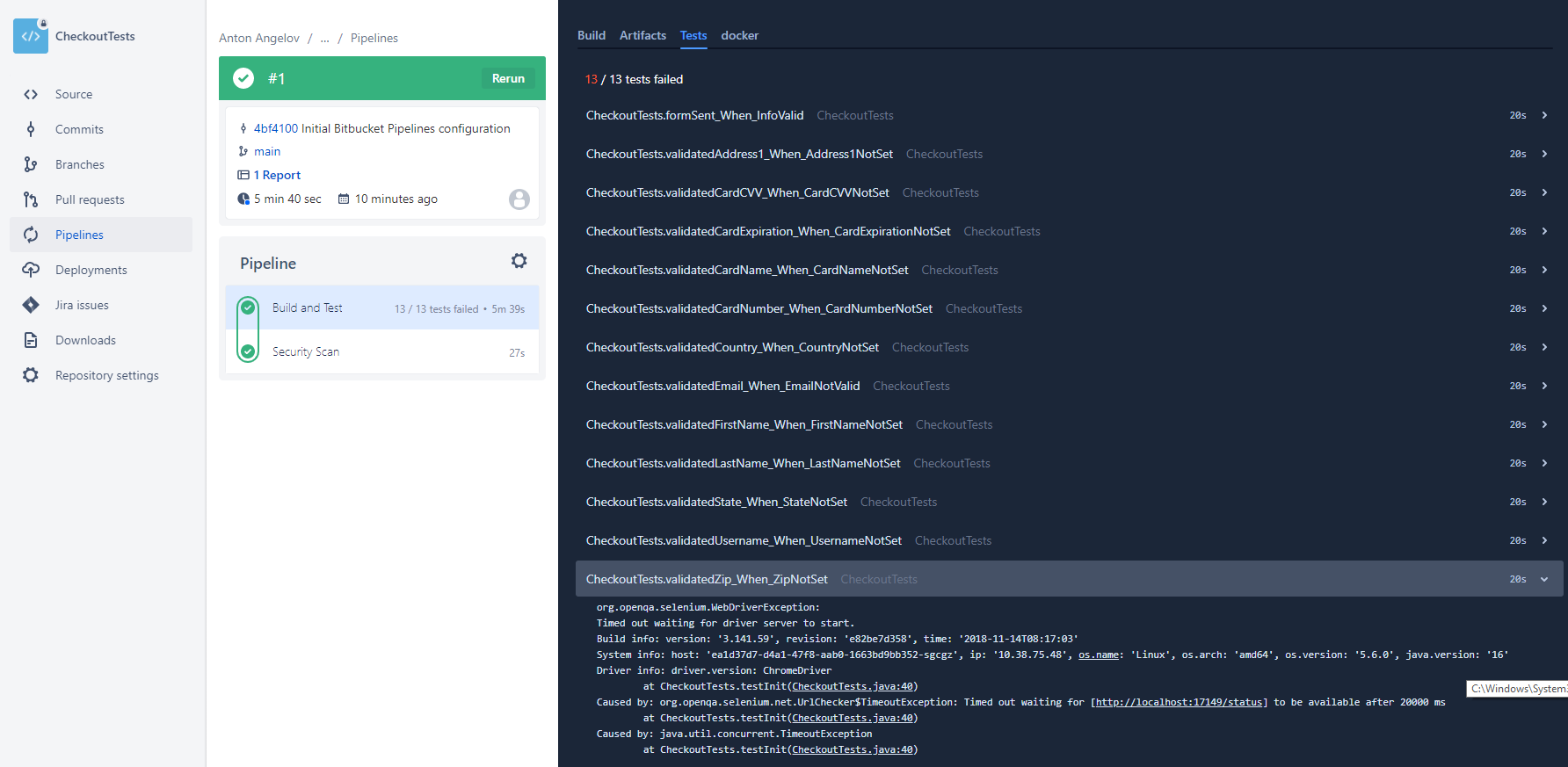 Bitbucket Executed Java Tests