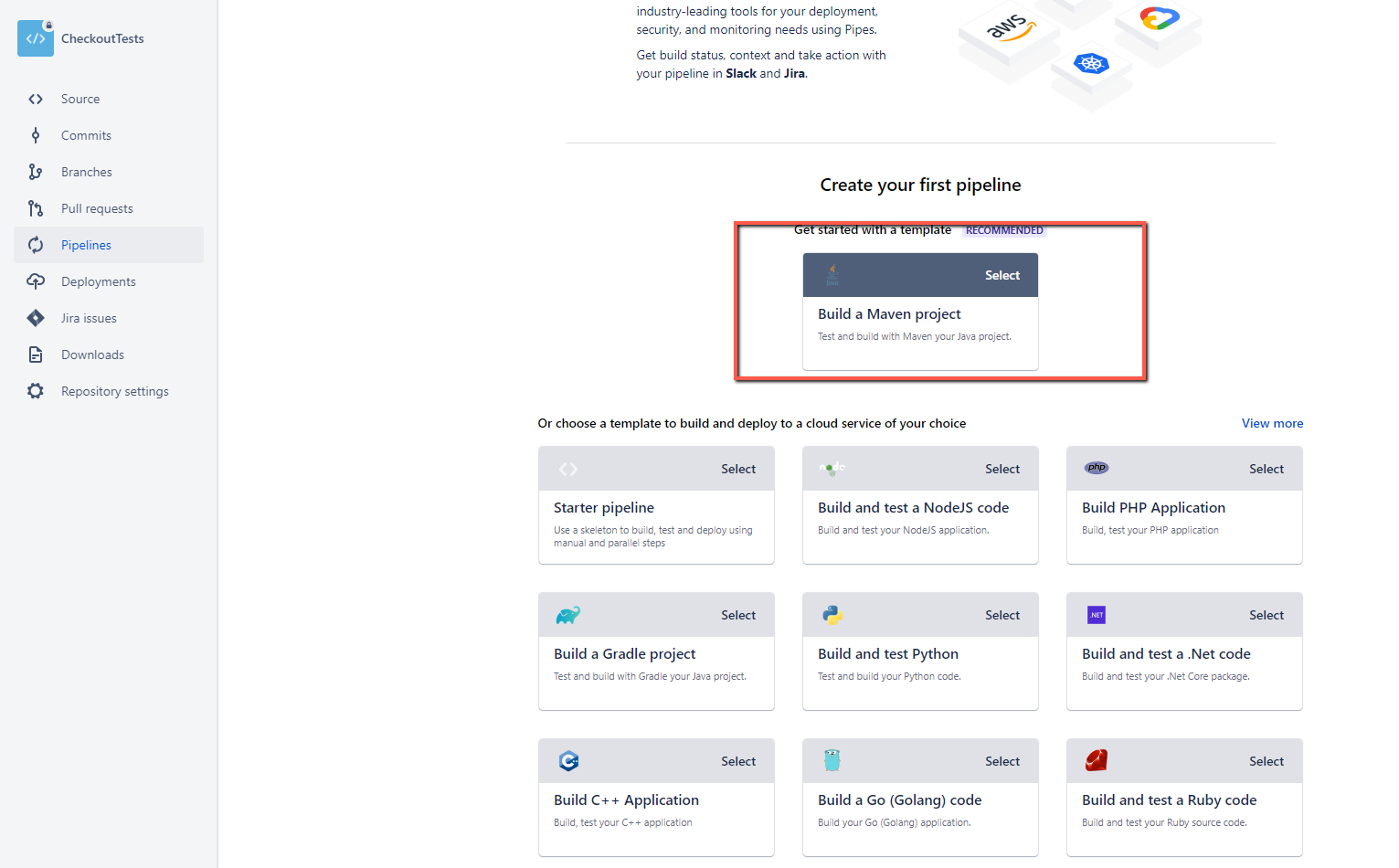 Create new Maven Template Bitbucket
