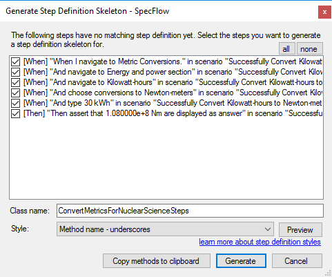 Generate Step Definitions Skeleton Window Method Name Underscores