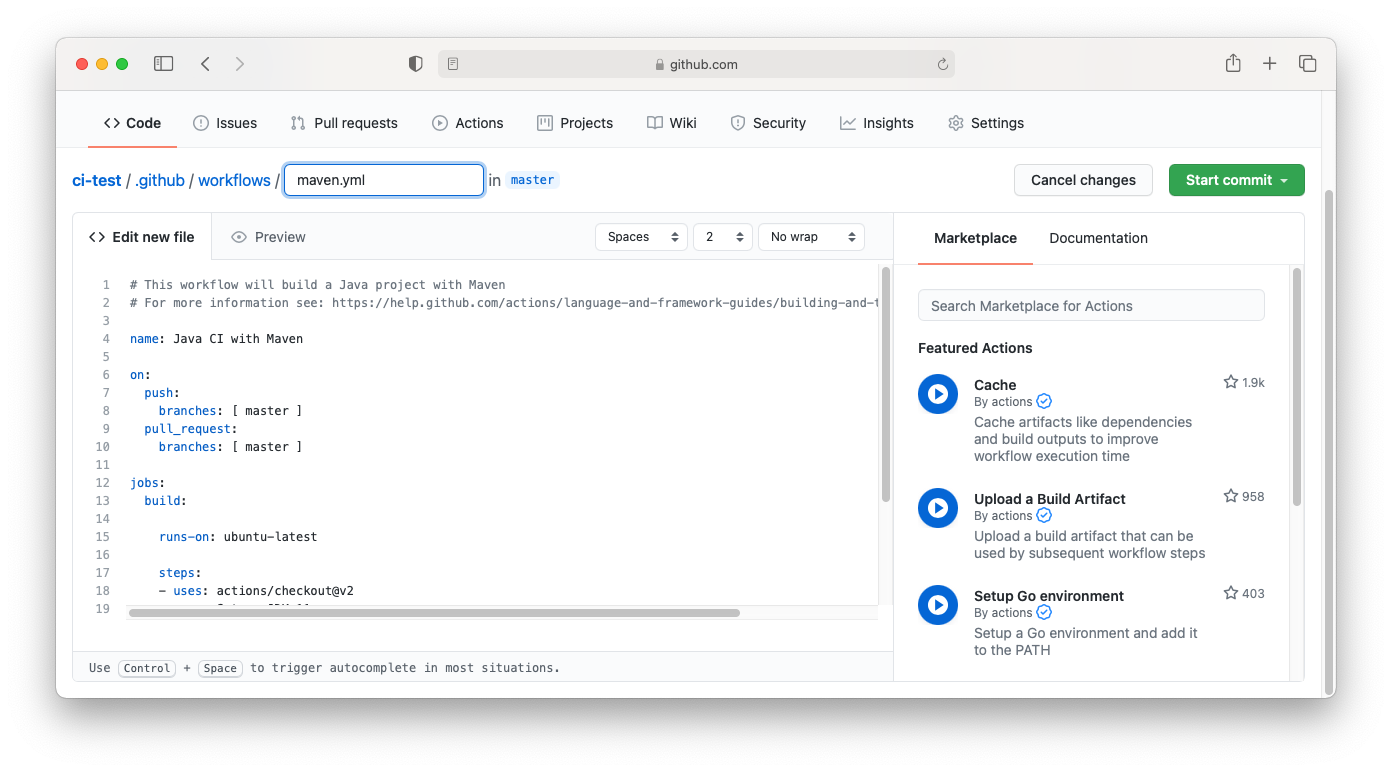 github actions workflow created