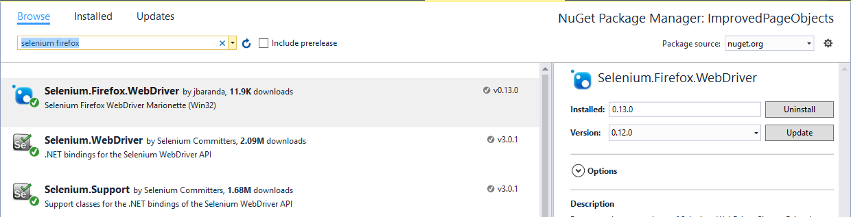 Install WebDriver NuGet