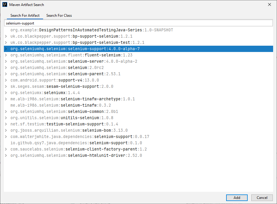 Selenium Support Classes Maven