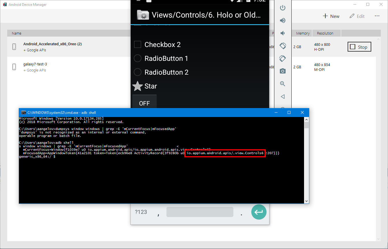 Running APK ADB Shell Current Activity