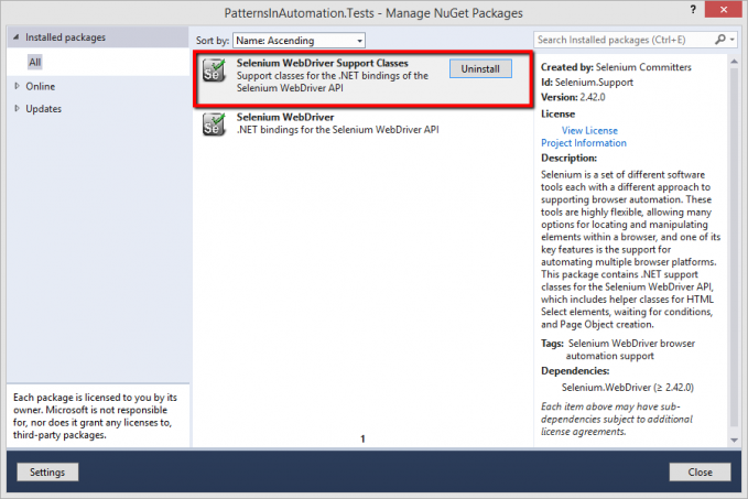 Selenium Support Classes NuGet