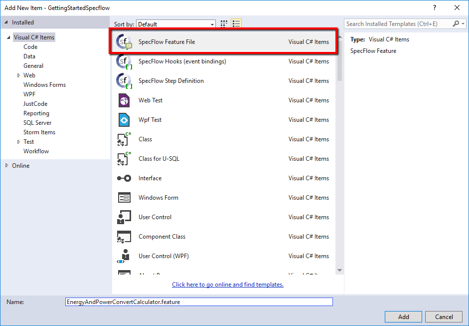 SpecFlow Feature File