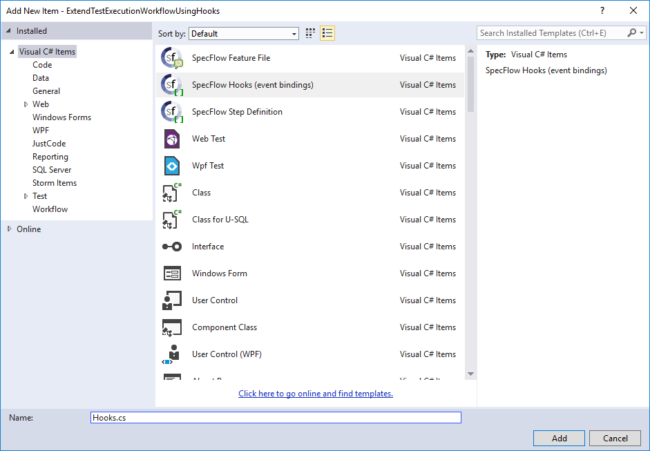 specflow hooks files template
