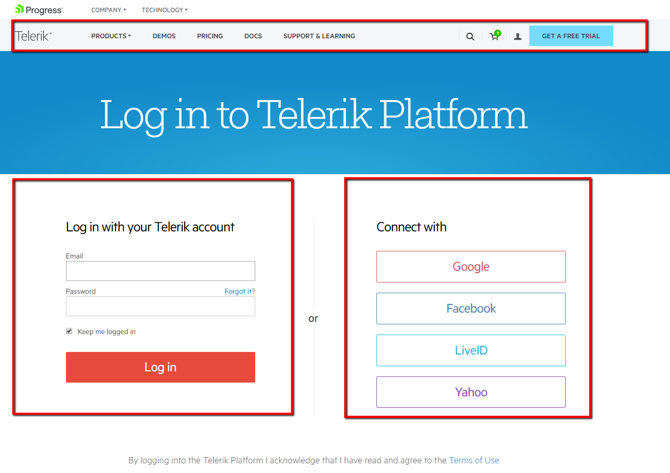 Telerik Platform Page Sections