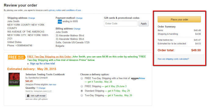 Validate Order Summary Amazon
