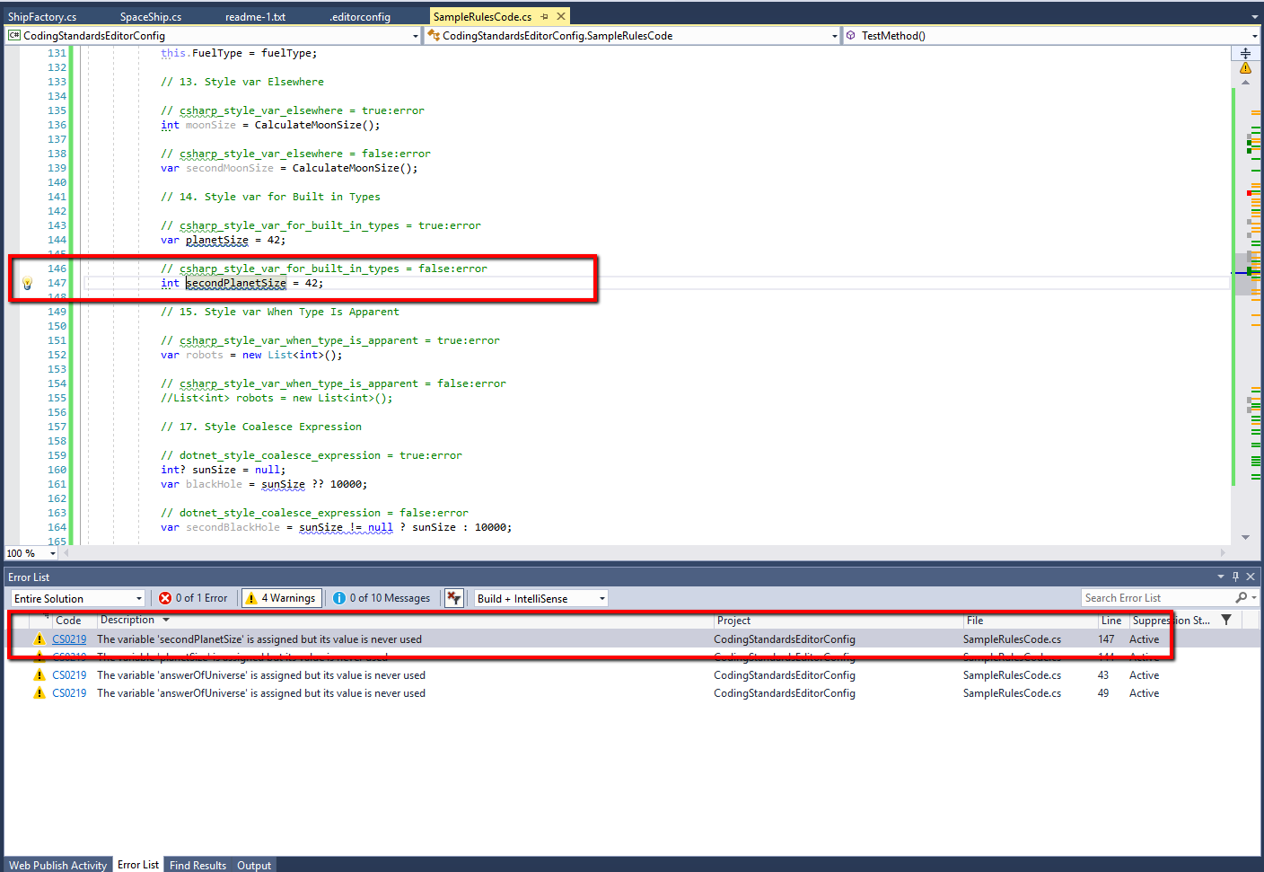 Warnings EditorConfig